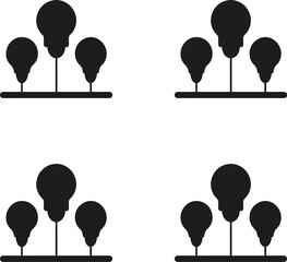 Vector identical arrangements of stylized led light bulbs silhouettes on a white background illustration. 