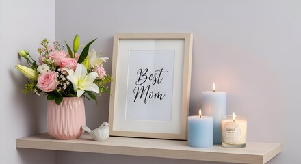 Elegant Mothers Day Still Life with Flowers and Candles.