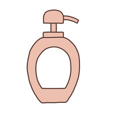 Illustration of a pink soap dispenser, ready to dispense liquid soap.