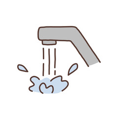 Simple illustration of a faucet with water flowing downwards, creating splashes.