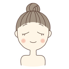 A cartoon illustration of a woman with her eyes closed, smiling gently.