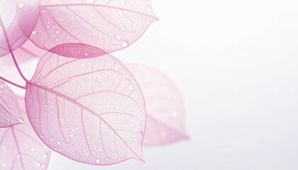 Pink Skeleton Leaves　Translucent Botanical Background　Ultra-Minimal Horizontal Macro Composition of Overlapping Soft Pale Pink Transparent Leaves