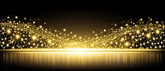 Stunning gold and black abstract background with glowing sparkles and light reflections for elegant design projects and celebration themes