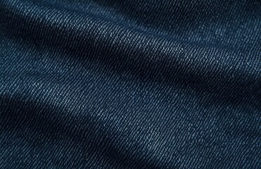 Close-up view of dark blue denim fabric with visible weave texture and subtle folds