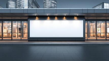 Modern urban building facade with large illuminated blank screen outdoor architecture cityscape background