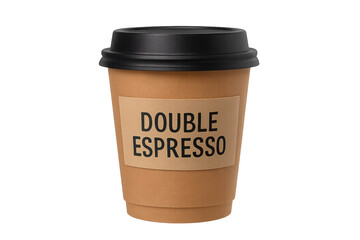 Takeaway double espresso coffee in paper cup on transparent background