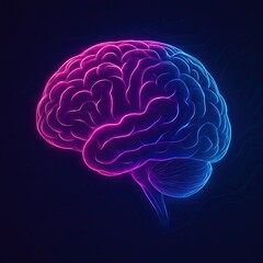 Obraz premium Vibrant neon brain illustration on dark background.