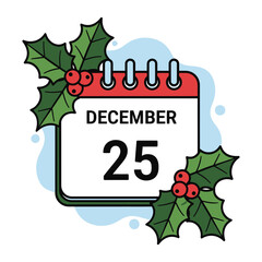 Calendar showing december 25 with holly