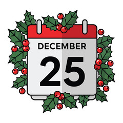 Christmas day calendar with holly wreath around it