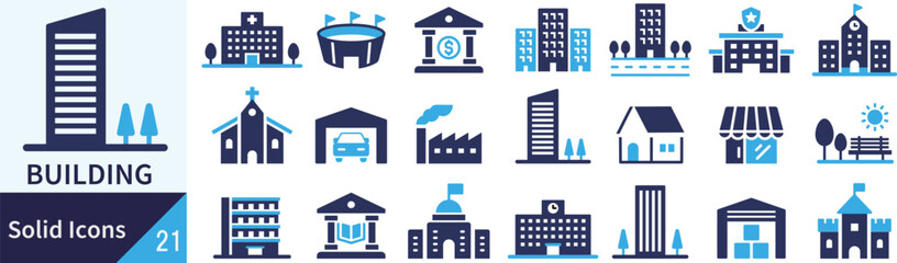 Plakat ベクターの建物に関するシルエットアイコンセット