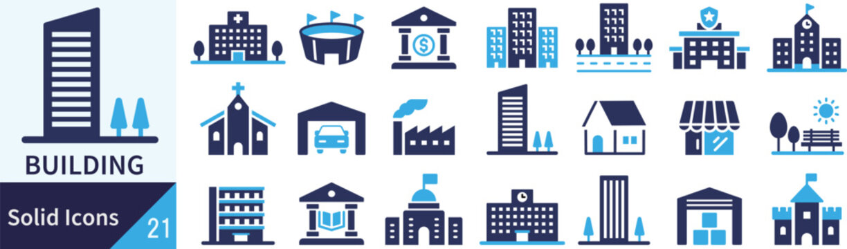 ベクターの建物に関するシルエットアイコンセット

