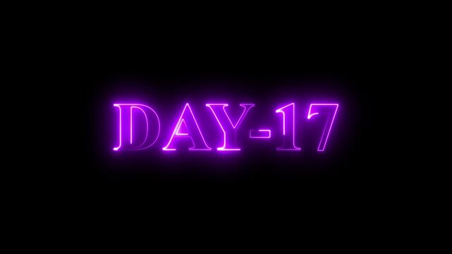 DAY-17 Neon Text Glowing in Solid Purple on Black Background day 17 light