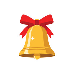 Golden christmas bell with red bow illustration