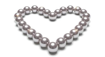 Pearls Arranged in Heart Shape on White Background.
