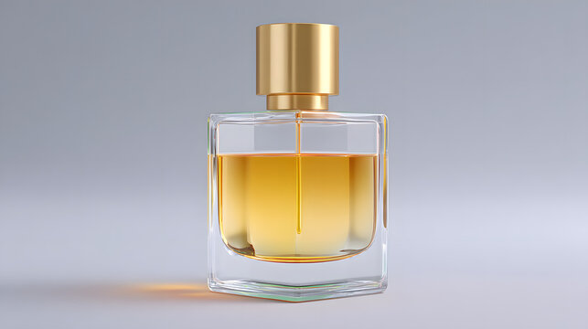 Perfume fragrance glass bottle gold cap luxury amber liquid minimal studio mockup product