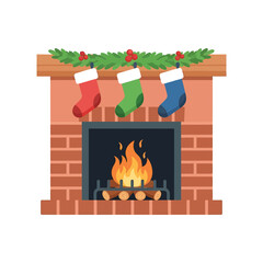 Illustration of a fireplace with christmas stockings