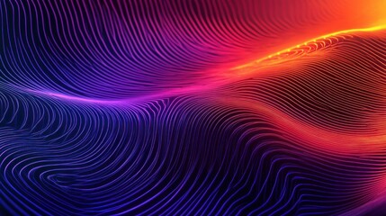 Fototapeta premium Abstract flowing lines creating wave-like patterns in vibrant purple and orange hues evoking a sense of dynamic motion and energy
