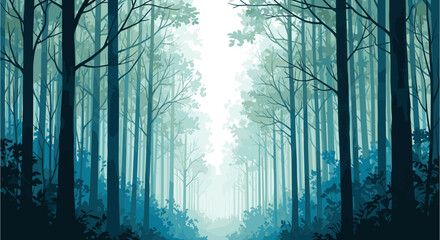 Naklejka premium Ethereal forest path bathed in soft mystical light, creating a serene and enchanting natural scene
