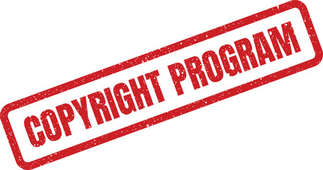 A grunge textured rectangular label featuring bold text COPYRIGHT PROGRAM for legal and official document overlays