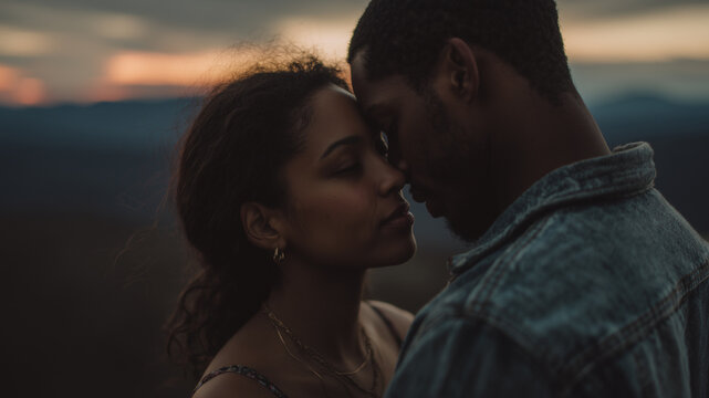 Couple, romance, love, sunset, landscape, loving couple