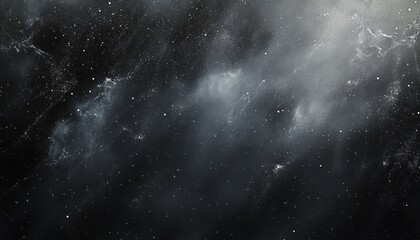 Vast dark space filled with scattered white stars and faint cloudy nebulae creating a serene cosmic atmosphere