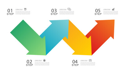 Colorful 4 arrow infographic workflow step process design template.