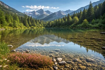 Pristine Alpine Lake with Mountain Reflections