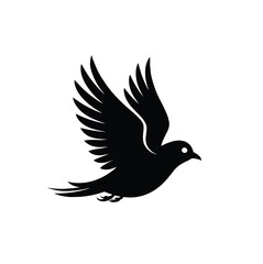 Fototapeta premium Black silhouette of a bird in flight white flying