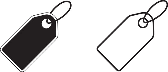 Blank product tag and filled price label icon for retail and shopping