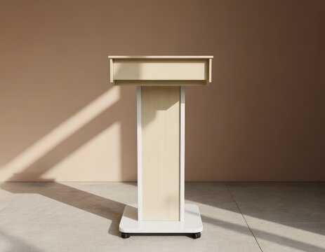 Modern podium with caster wheels, presenter stand, lectern furniture, speech stage