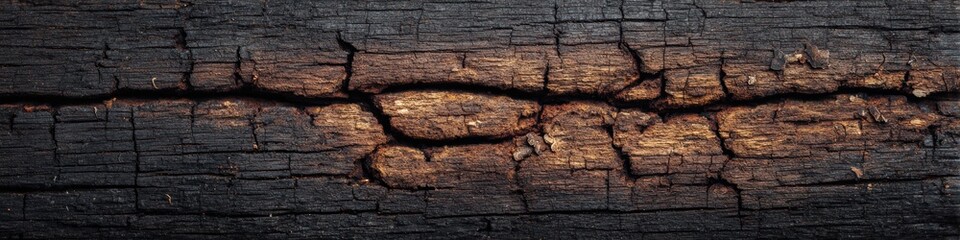Abstract Close-Up of Rough Wood Surface With Cracks and Texture Details Captured in Natural Light