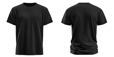 Black t-shirt; front and back view isolated on white