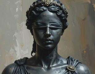 A Sculptural Depiction of Lady Justice in a Vintage and Artistic Style