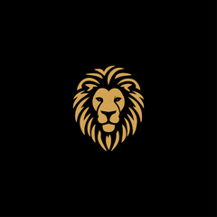 Golden Lion Head Logo Emblem On Black Background For Luxury Brand Identity
