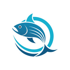 Blue fish swimming in a circular wave logo design water ocean