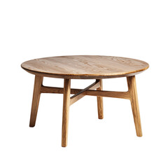 Modern round wooden coffee table isolated on transparent background