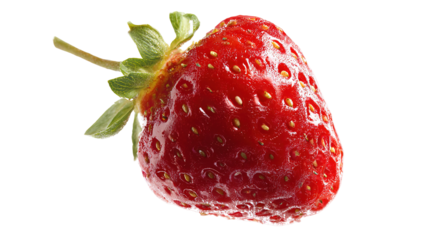 Strawberries isolated. Two ripe strawberries, half a strawberry with green leaves on a white background.
