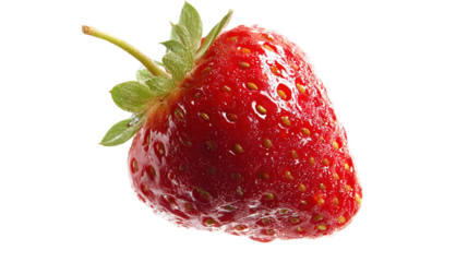 Strawberries isolated. Two ripe strawberries, half a strawberry with green leaves on a white background.