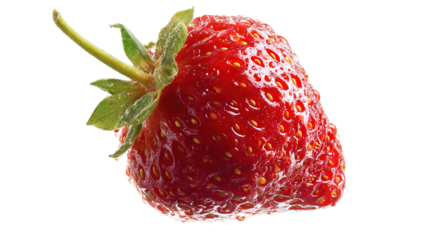 Strawberries isolated. Two ripe strawberries, half a strawberry with green leaves on a white background.