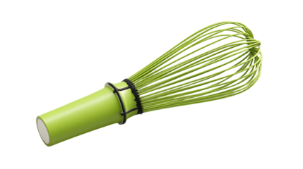 Green whisk isolated on transparent background, a kitchen utensil for mixing food
