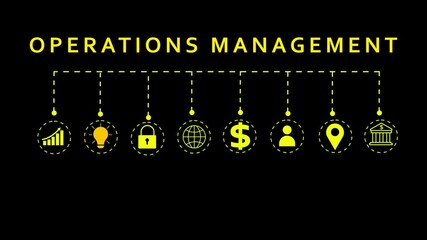 Yellow Operations Management Icons Connected by Dashed Lines on Black Background business network - Powered by Adobe