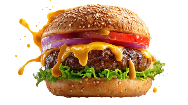 fresh tasty burger isolated on transparent background