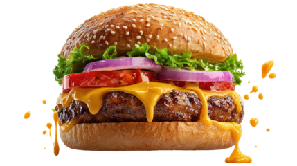 fresh tasty burger isolated on transparent background