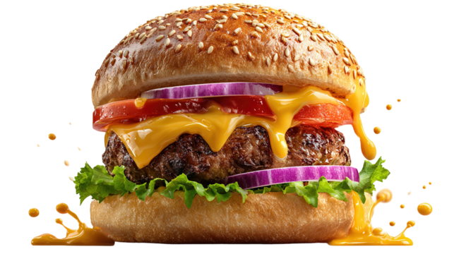 fresh tasty burger isolated on transparent background