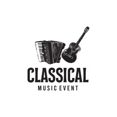 Classical Music Event Promotion with Guitar and Accordion Illustration Design Artwork