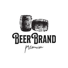Vintage Beer Brand Logo Design with Wood Barrels, Premium Beverage Concept