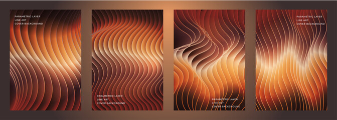 abstract parametric line art layer wooden tree color cover poster background design set, for cover, flyer, poster, magazine, etc.