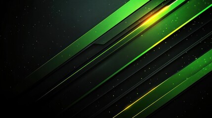 abstract digital background with diagonal green and black stripes accented with glowing yellow light and scattered small particles creating a futuristic effect