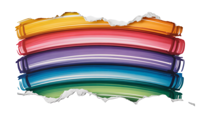 Vibrant rainbow paint strokes stacked against a dark background