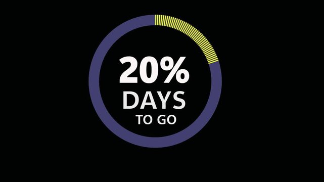 20 Days to go, 20 Days left icon, 20 days to go vector on blck background, Transparent date, 4K HD video with blck and green background alpha channel.Motion graphic.